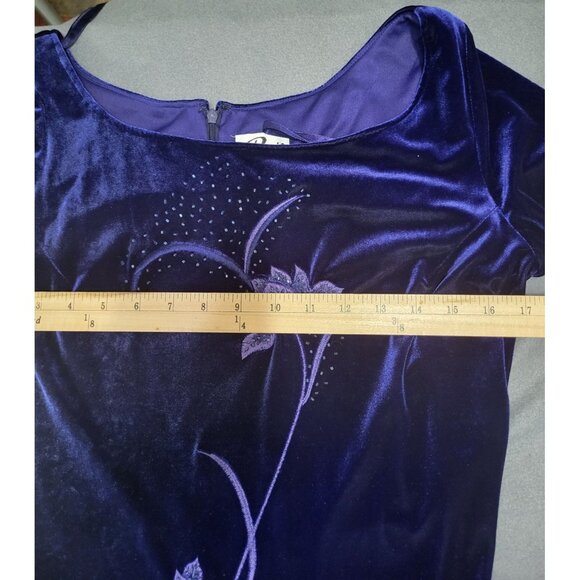 VTG Blue Purple Velvet Embroidered Floral Whimsigoth Fairy y2k Maxi SZ 10 Grunge - Picture 6 of 11